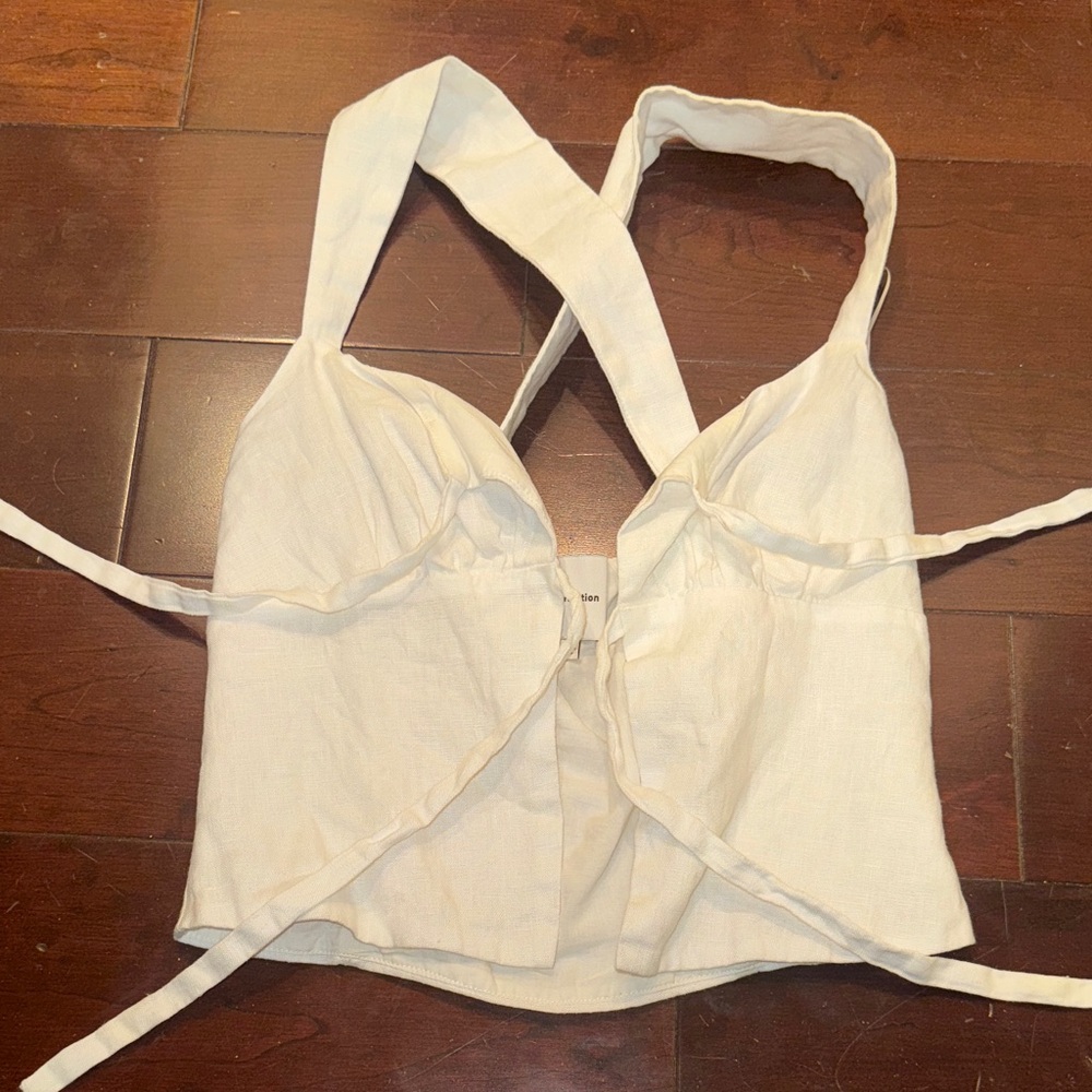 Reformation Azalea Linen Tie-Front Top White Size 0 - Picture 5 of 7